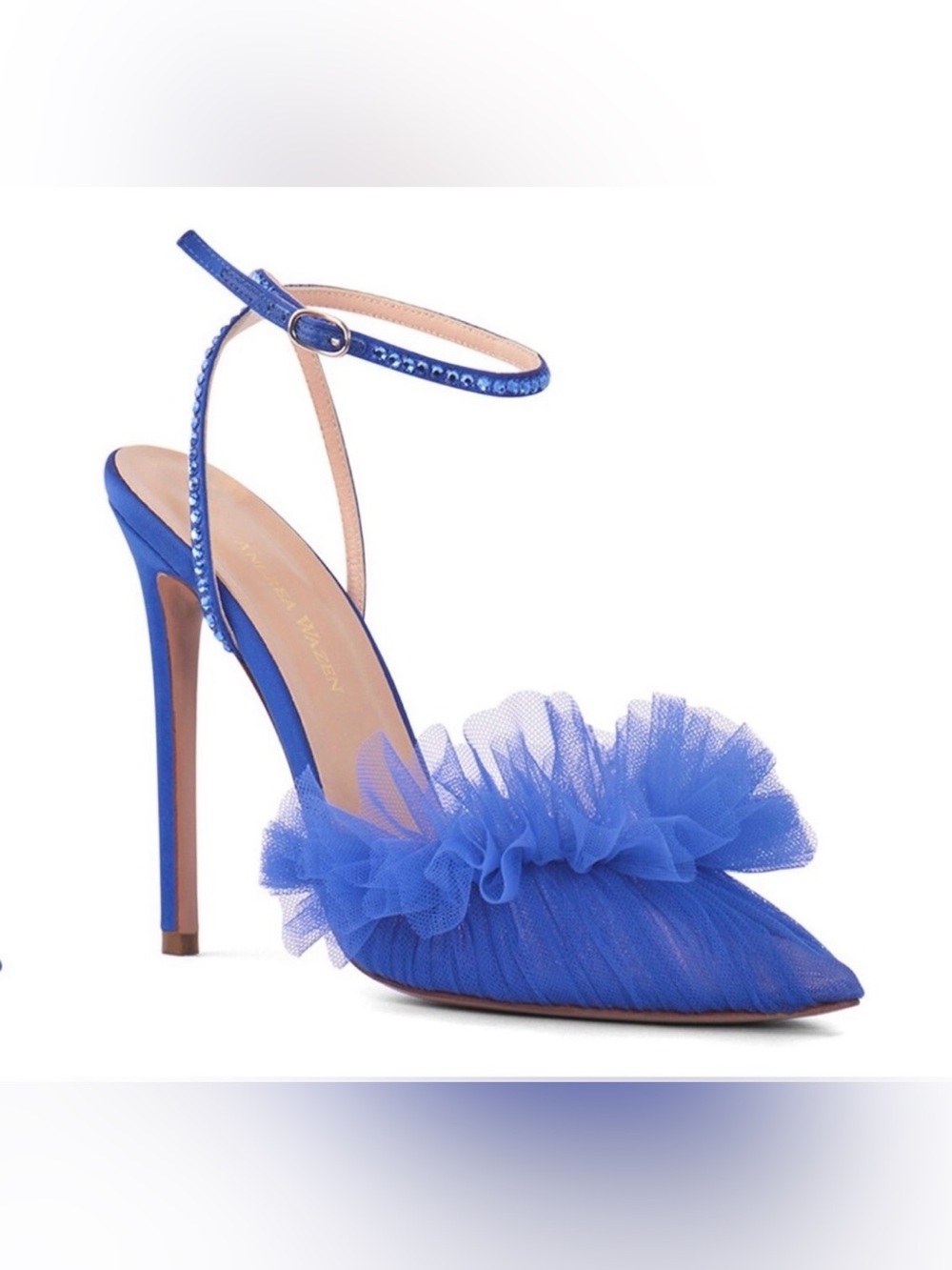 Andrea Wazen Franca Glitz Tulle Pumps in Cobalt Blue